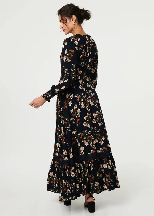 Izabel London Navy Floral Long Sleeve Lace Trim Maxi Dress - 8 Image 2