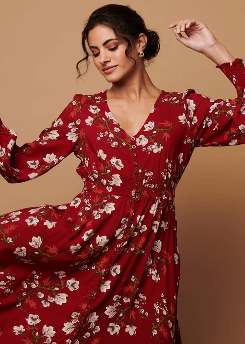 Izabel London Red Floral Long Sleeve Lace Trim Maxi Dress - 16 Image 4