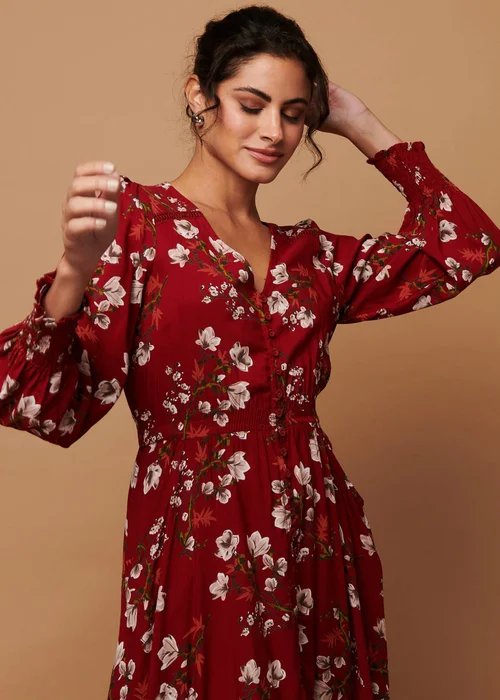 Izabel London Red Floral Long Sleeve Lace Trim Maxi Dress - 16 Image 3
