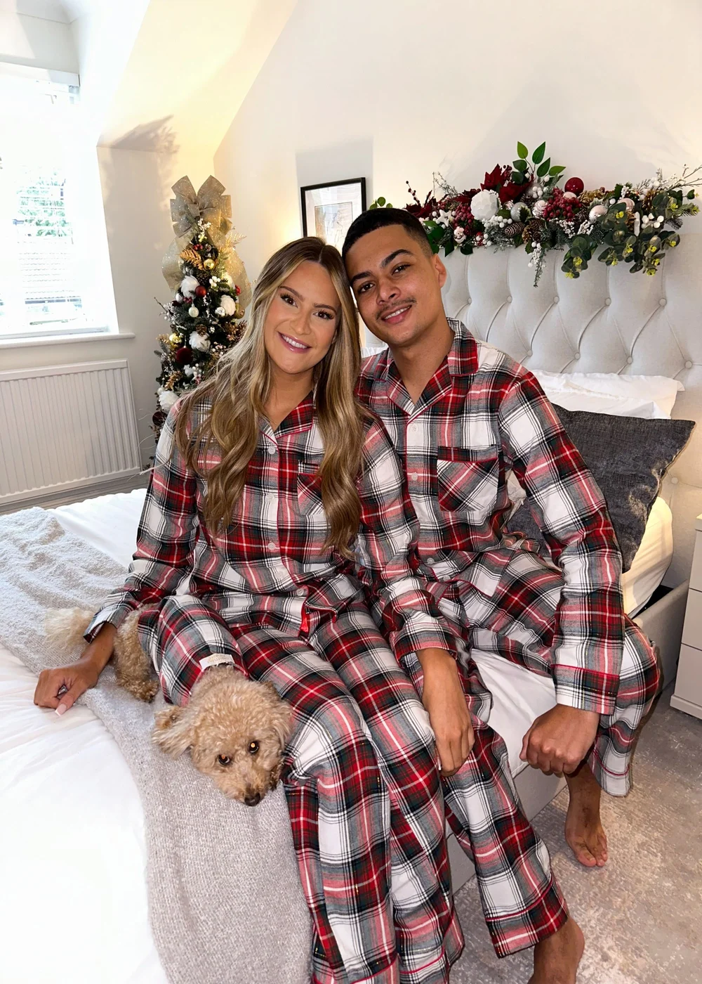 My Christmas Pyjamas White Tidings & Tartan Two-Piece Long Matching Pyjama Set - L Image 3