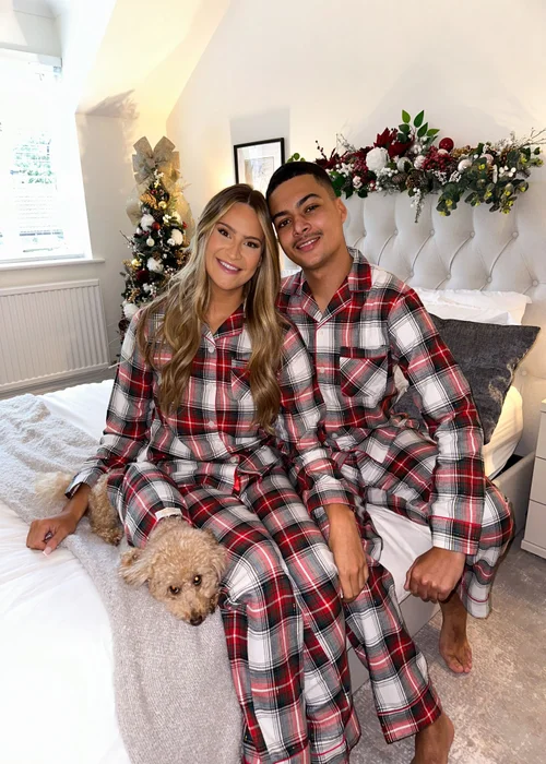My Christmas Pyjamas White Tidings & Tartan Two-Piece Long Matching Pyjama Set - L Image 3