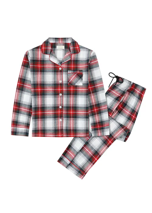 My Christmas Pyjamas White Tidings & Tartan Two-Piece Long Matching Pyjama Set - L Image 1