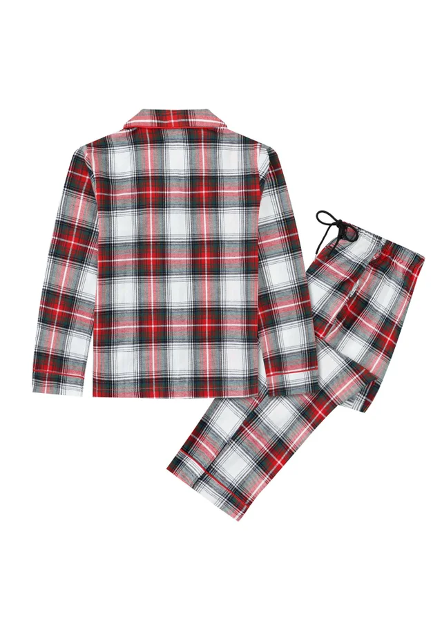 My Christmas Pyjamas White Tidings & Tartan Two-Piece Long Matching Pyjama Set