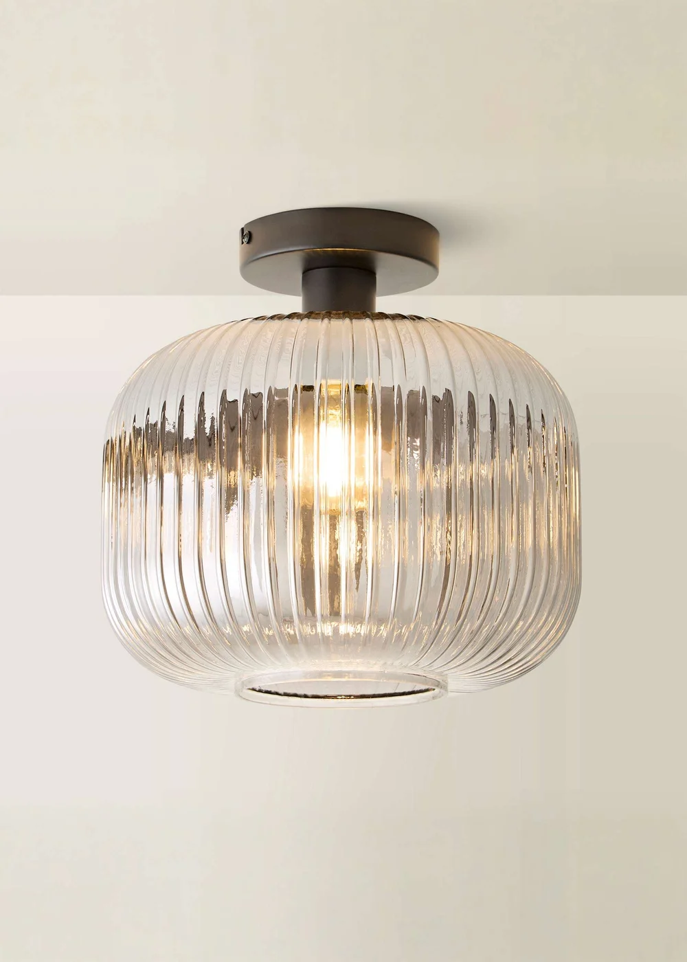 ValueLights Calpe Black Ceiling Light Ribbed Smoked Glass Shade - One Size Image 4