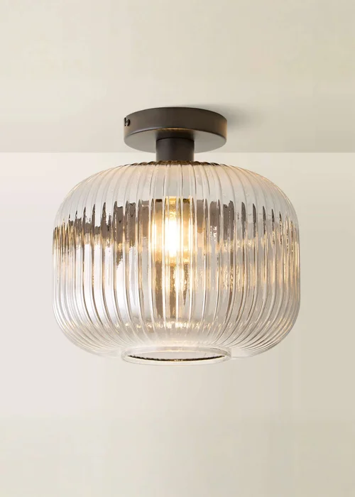 ValueLights Calpe Black Ceiling Light Ribbed Smoked Glass Shade - One Size Image 4
