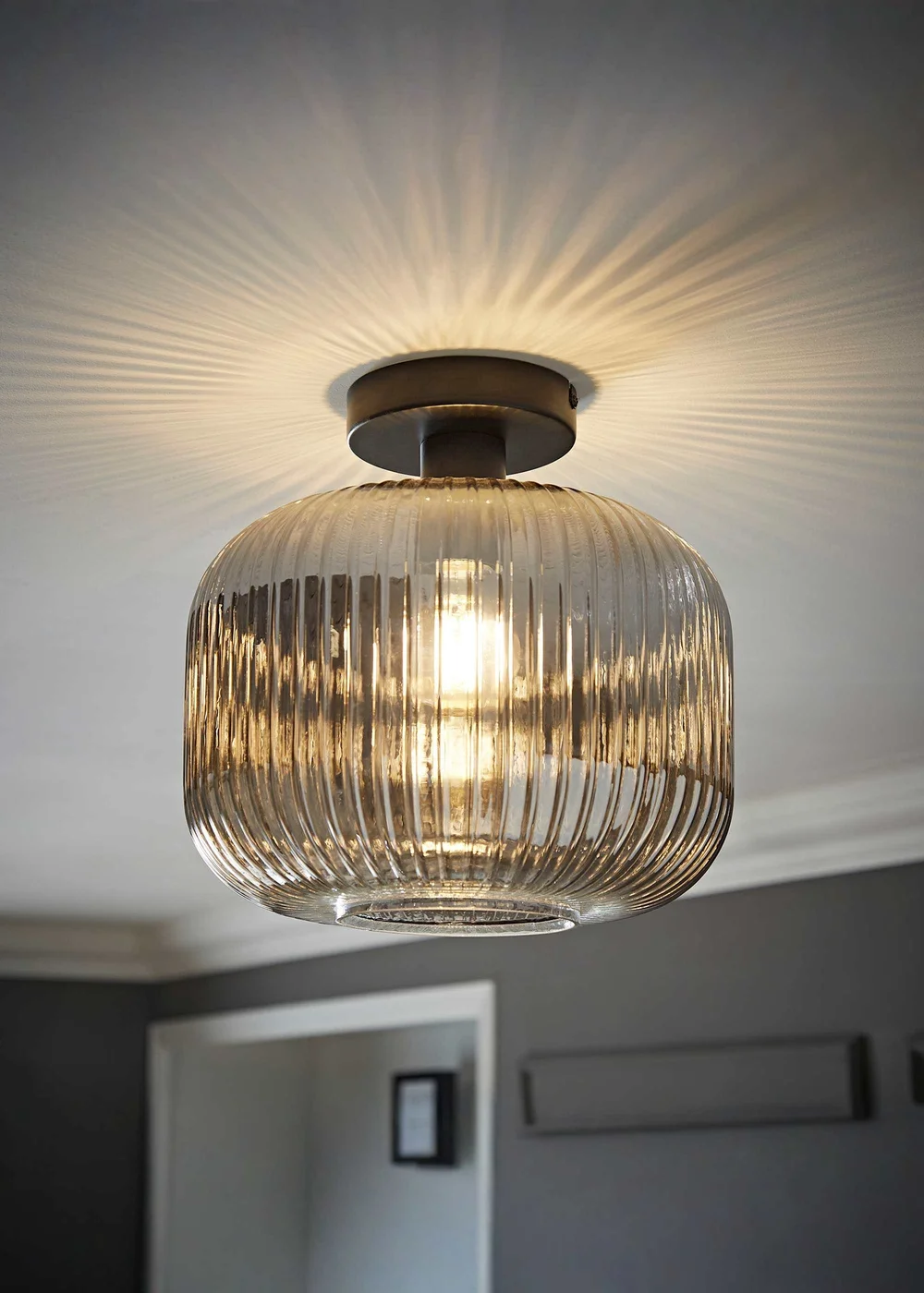 ValueLights Calpe Black Ceiling Light Ribbed Smoked Glass Shade - One Size Image 2