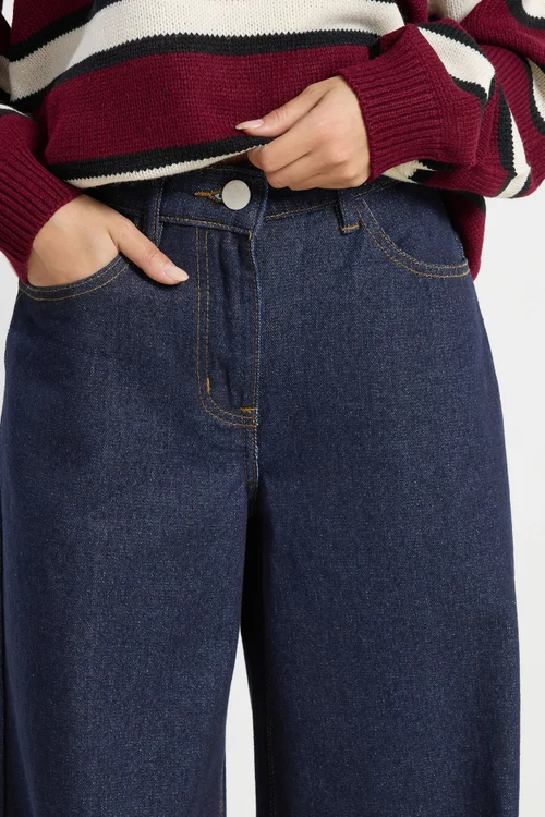 PixieGirl Petite Indigo Blue Stretch Wide Leg Jeans - 14/L27 Image 4