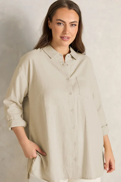 Evans Curve Natural Brown Premium Linen Shirt - 18 Image 2