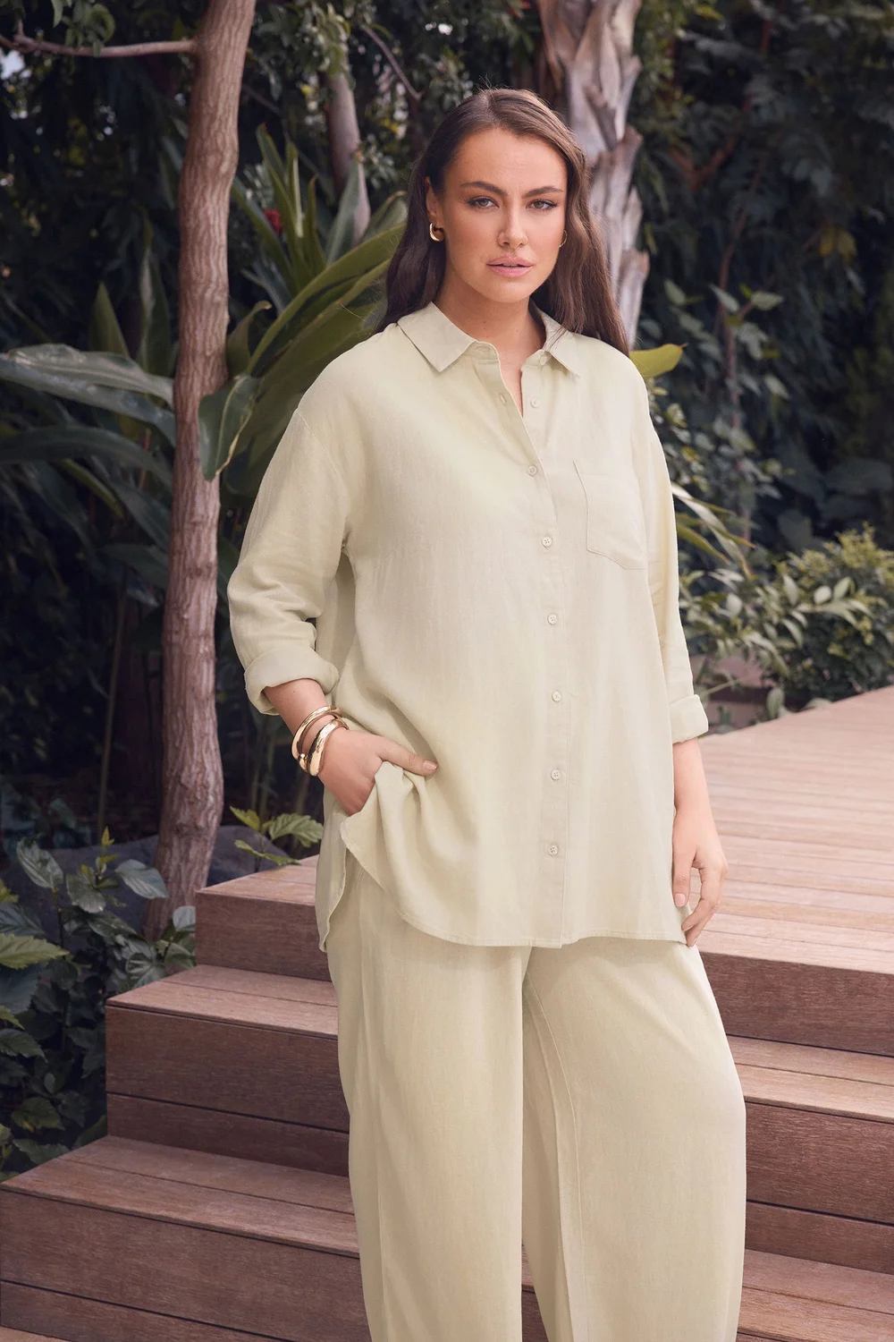 Evans Curve Natural Brown Premium Linen Shirt - 18 Image 1