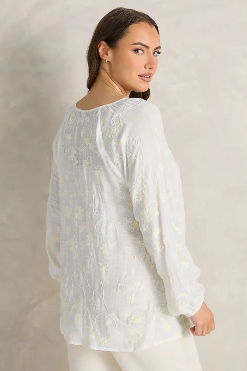 Evans Curve Ivory White Floral Embroidered Blouse - 16 Image 4
