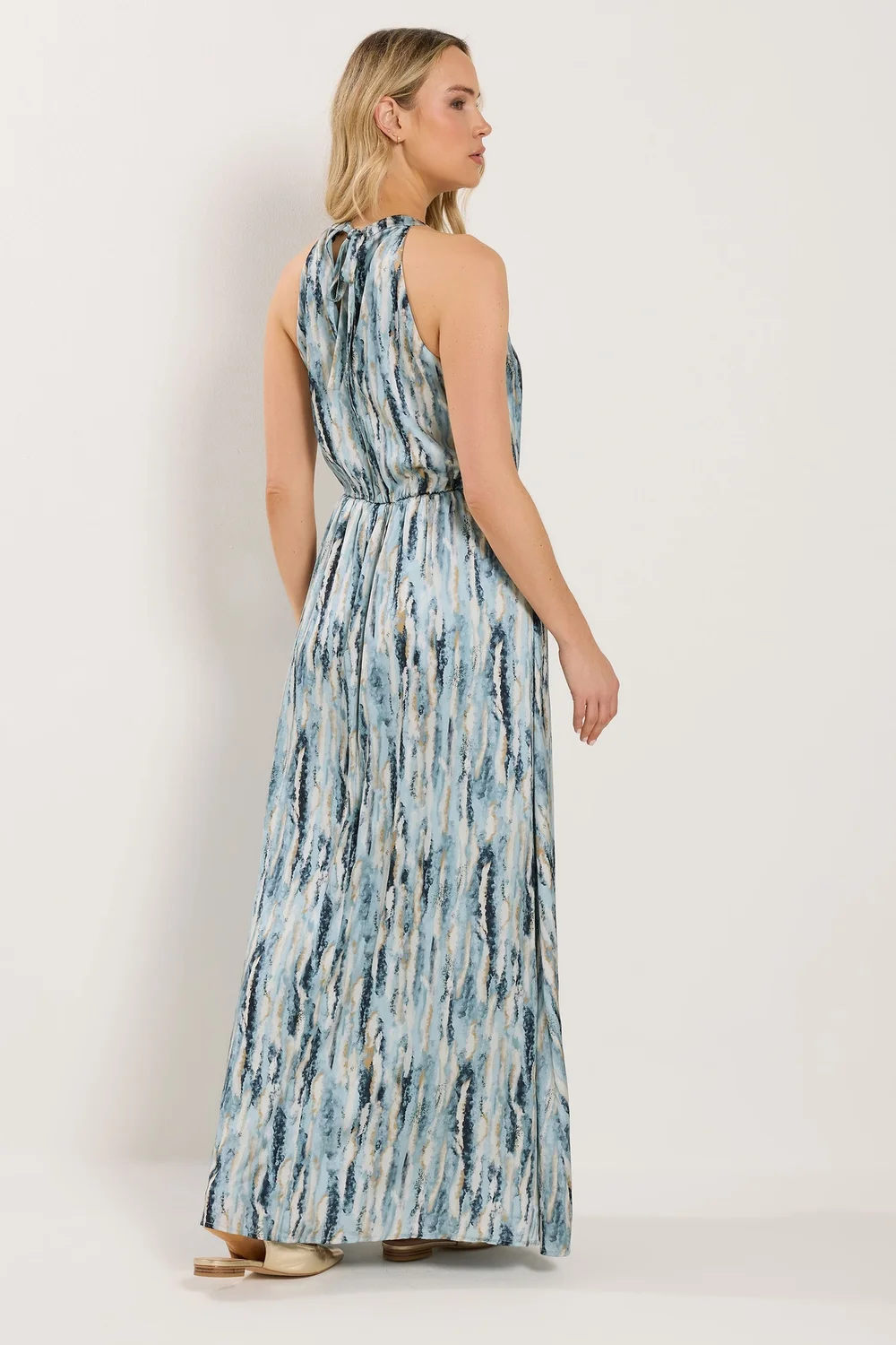 Long Tall Sally Blue Abstract Satin Halter Neck Dress - 8 Image 4