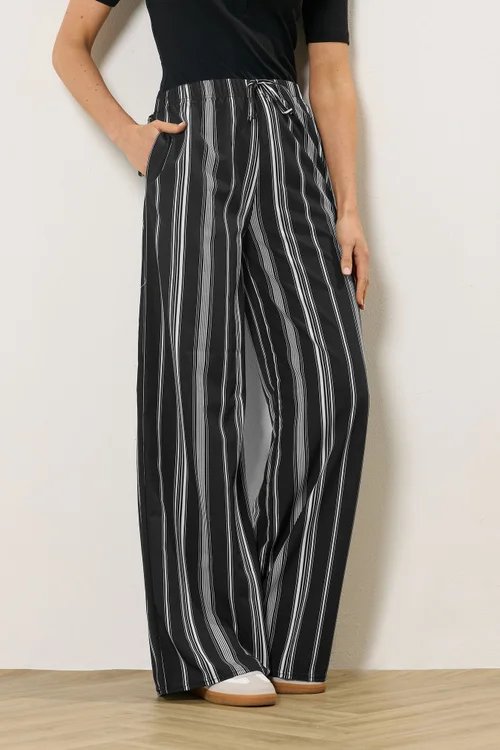 Long Tall Sally Black Stripe Wide Leg Trousers - 22/L36 Image 2