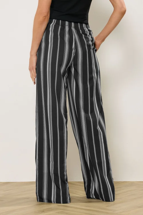 Long Tall Sally Black Stripe Wide Leg Trousers - 22/L36 Image 3