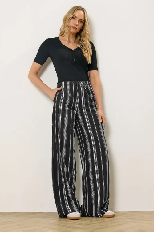 Long Tall Sally Black Stripe Wide Leg Trousers - 22/L36 Image 1