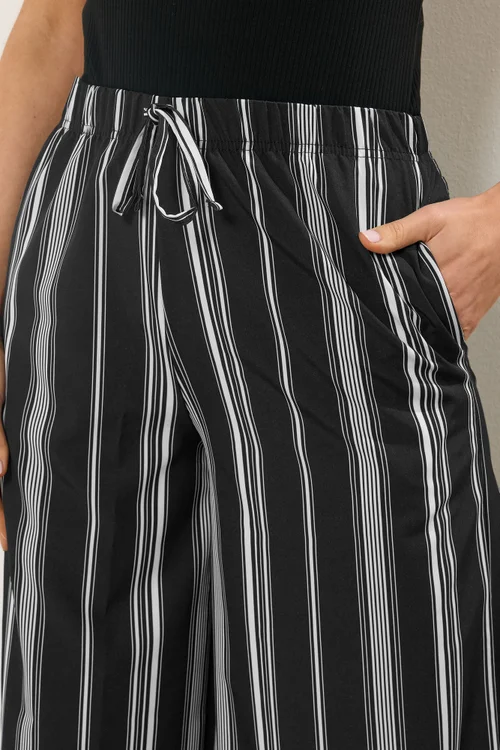 Long Tall Sally Black Stripe Wide Leg Trousers - 22/L36 Image 4