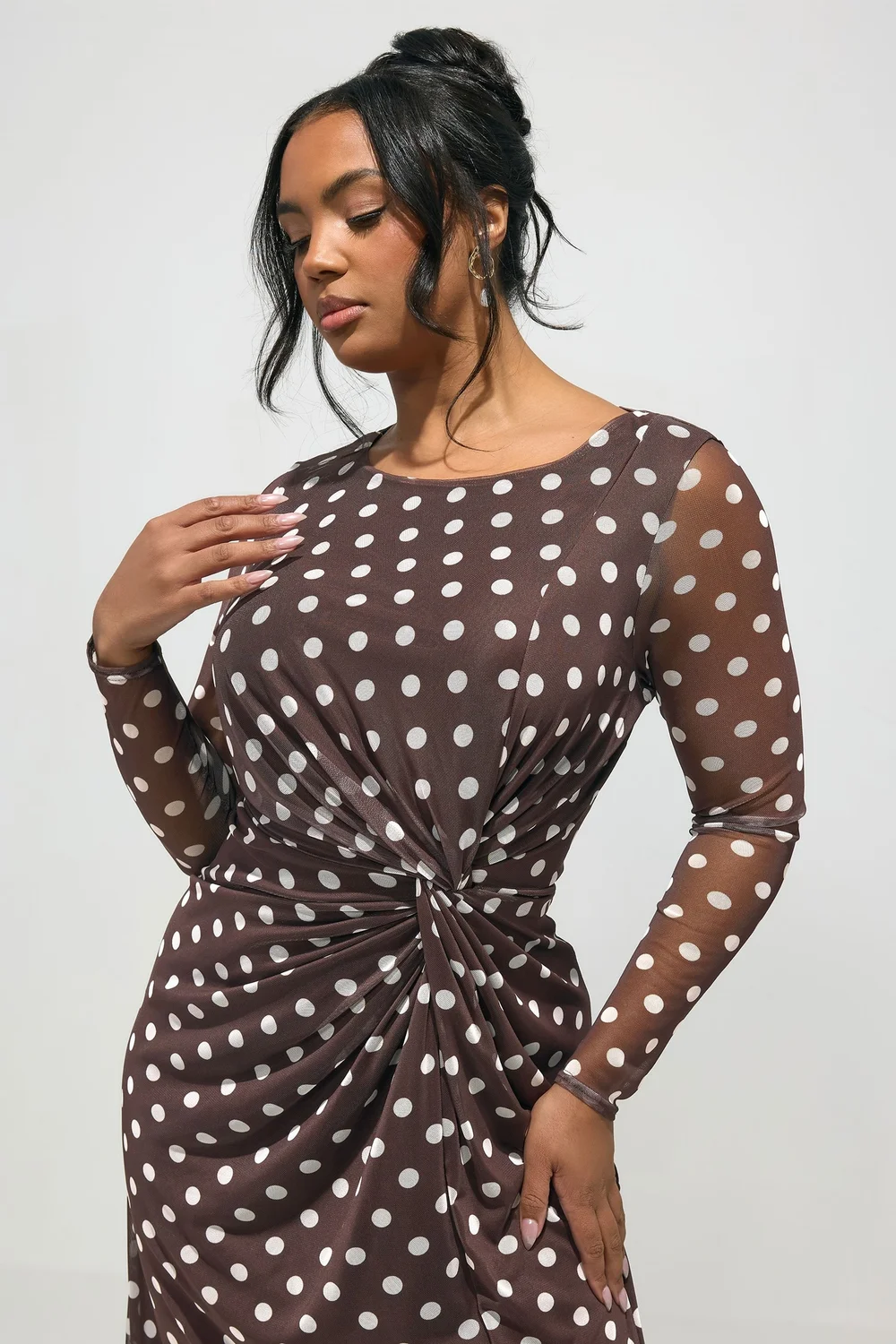 Yours London Curve Chocolate Brown Polka Dot Knot Dress - 22 | Matalan Yours London Curve Chocolate Brown Polka Dot Knot Dress - 22 | Matalan
