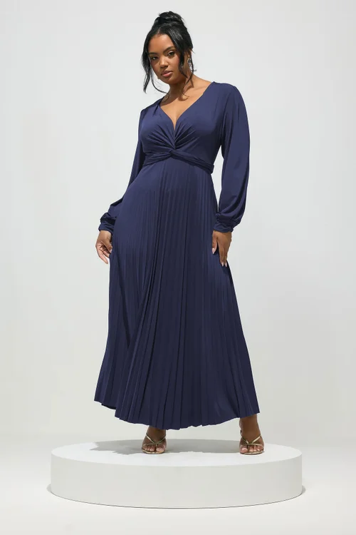 Yours London Curve Navy Blue Long Sleeve Maxi Dress - 24 Image 1