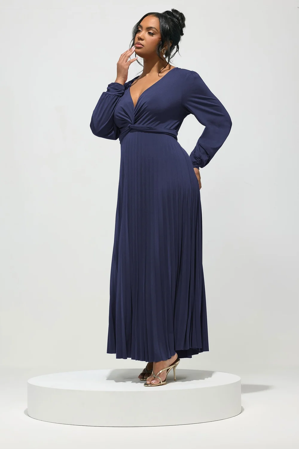Yours London Curve Navy Blue Long Sleeve Maxi Dress - 24 Image 2
