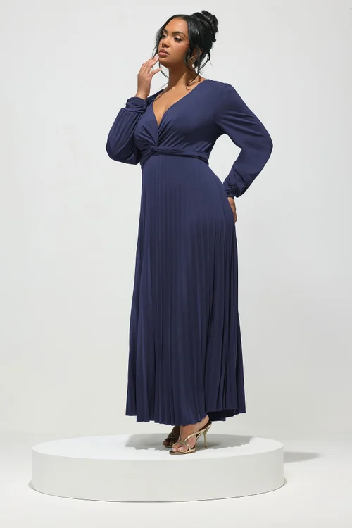 Yours London Curve Navy Blue Long Sleeve Maxi Dress - 24 Image 2