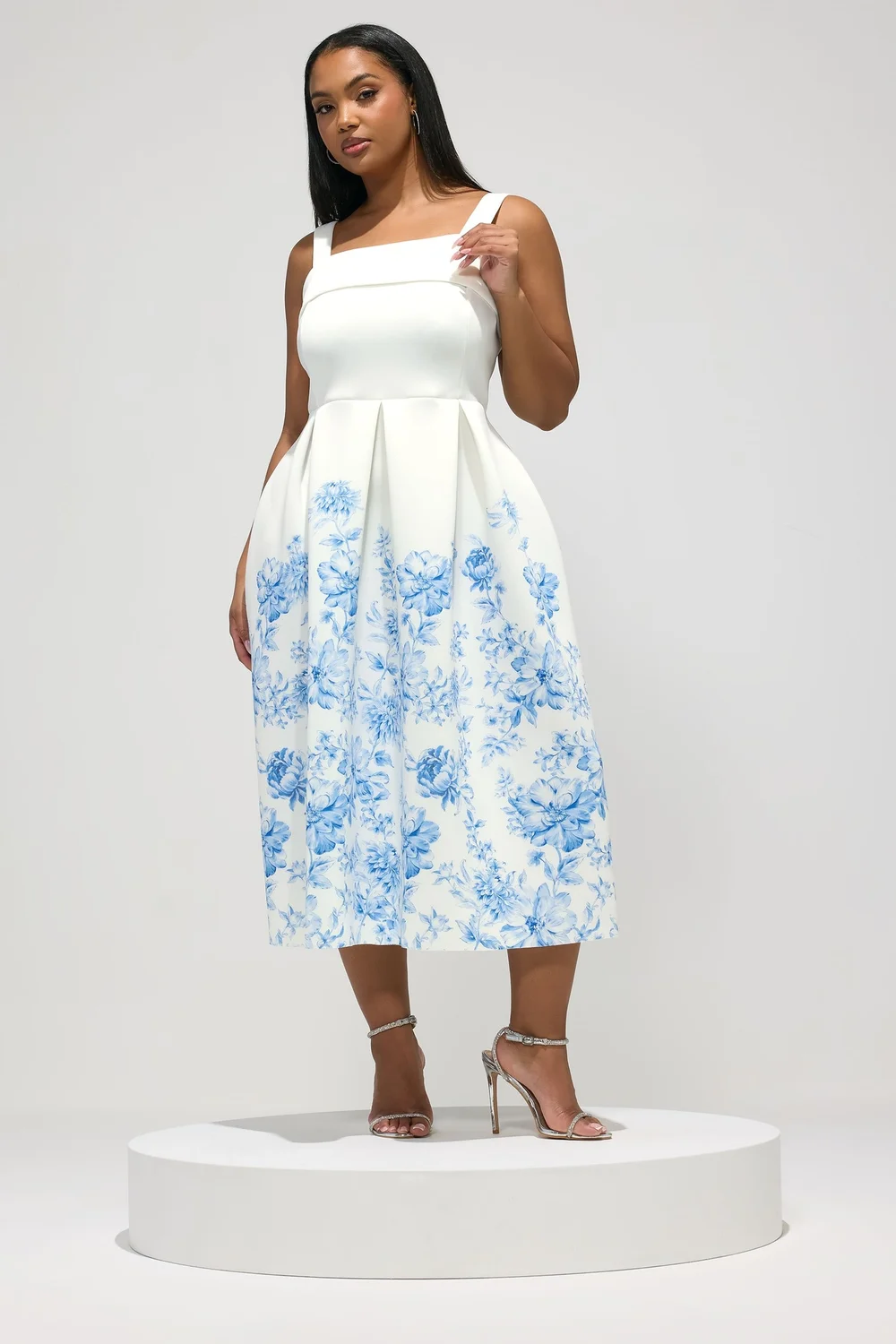 Yours London Curve White Floral Midi Skater Dress - 22 Image 2