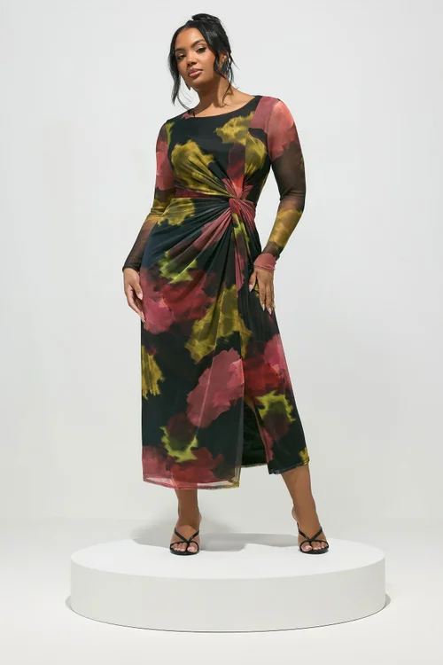 Yours London Curve Black Abstract Knot Dress - 22 Image 2