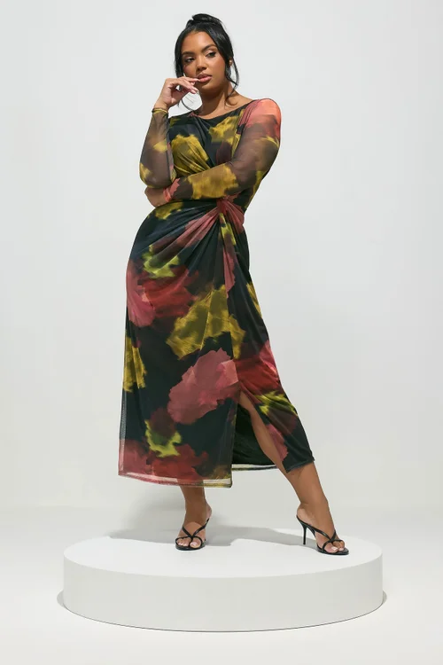 Yours London Curve Black Abstract Knot Dress - 22 Image 1