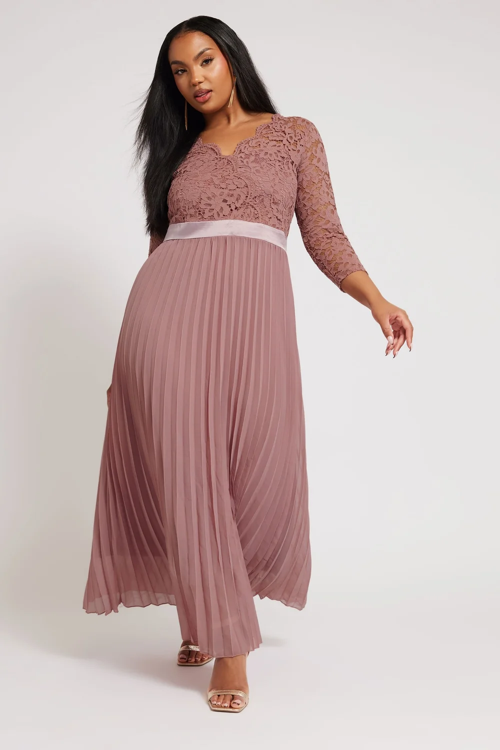 Yours London Curve Blush Pink Lace Pleated Maxi Dress - 18 Image 1