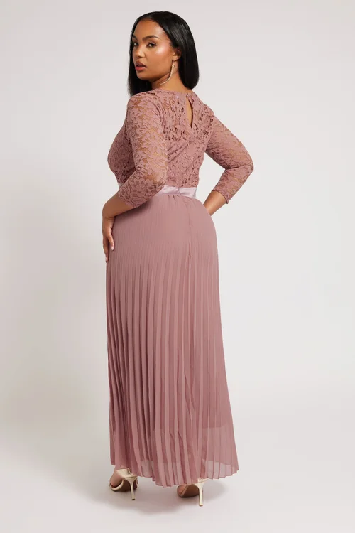 Yours London Curve Blush Pink Lace Pleated Maxi Dress - 18 Image 3
