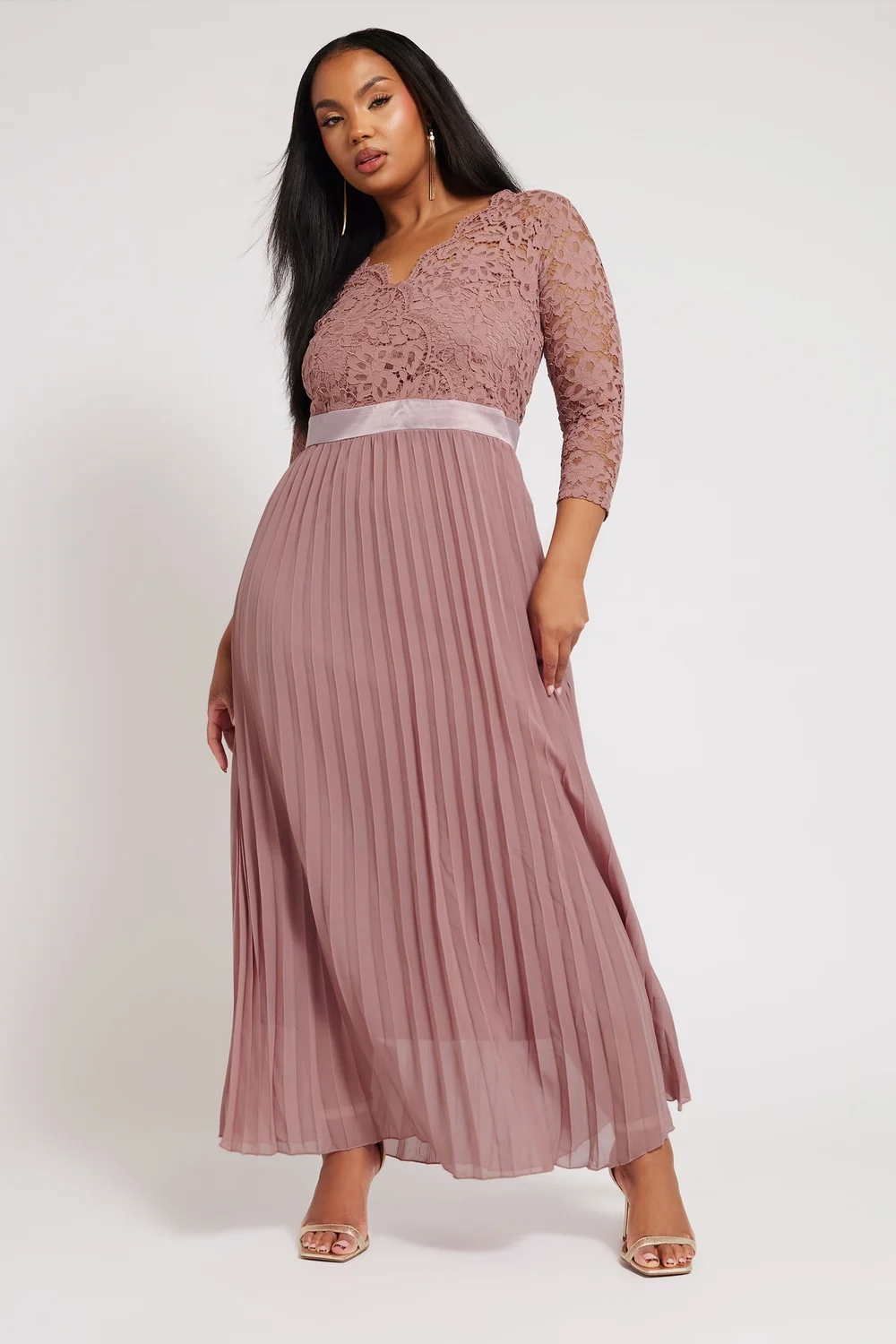 Yours London Curve Blush Pink Lace Pleated Maxi Dress - 18 Image 2
