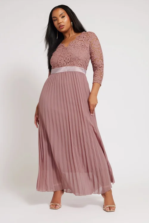 Yours London Curve Blush Pink Lace Pleated Maxi Dress - 18 Image 2