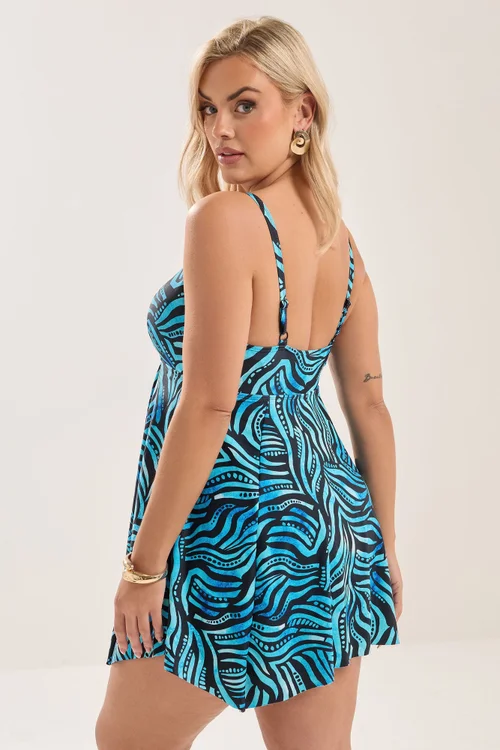 Yours Curve Blue Pacific Abstract Hanky Hem Swim Dress - 22 Image 4