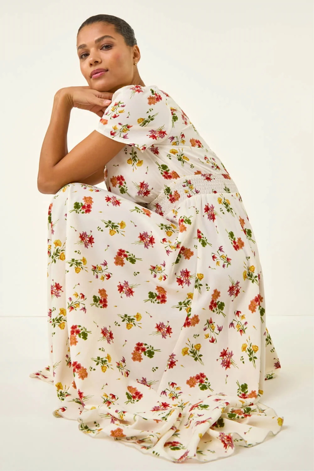 Roman Ivory Floral Print Buttoned Midi Dress - 10 Image 2