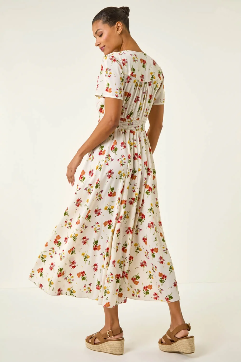 Roman Ivory Floral Print Buttoned Midi Dress - 10 Image 3