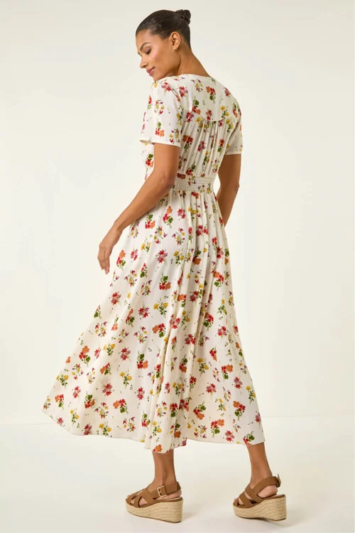 Roman Ivory Floral Print Buttoned Midi Dress - 10 Image 3