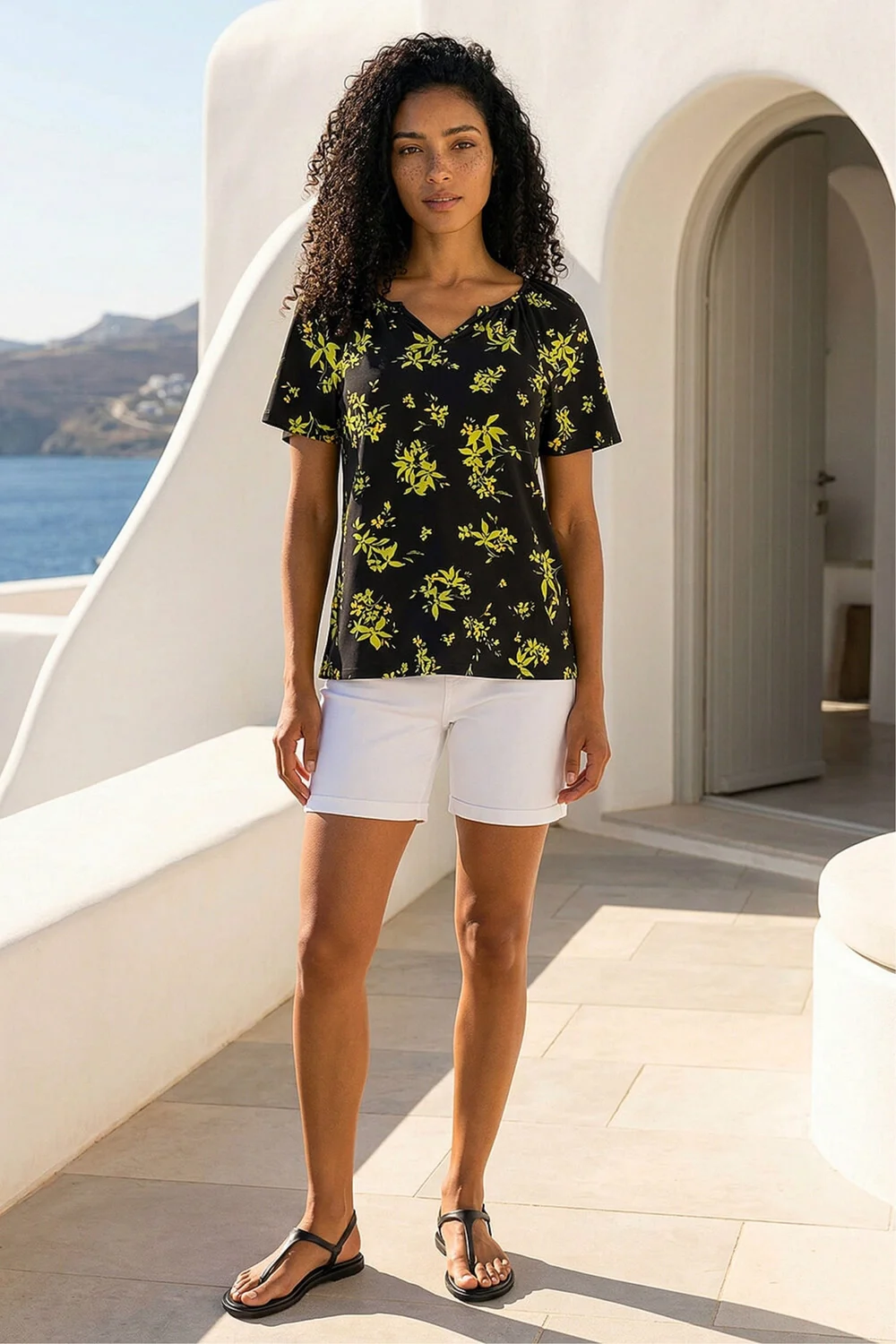 Roman Green Floral Print Gathered Stretch Top - 18 Image 1