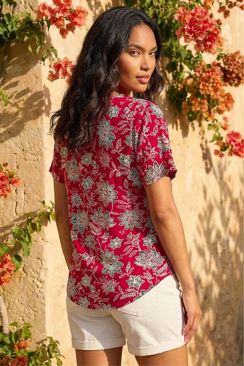 Roman Red Floral Print Zip Detail Top - 14 Image 3