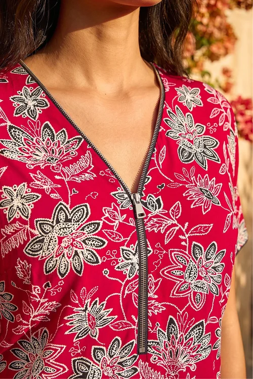 Roman Red Floral Print Zip Detail Top - 14 Image 4