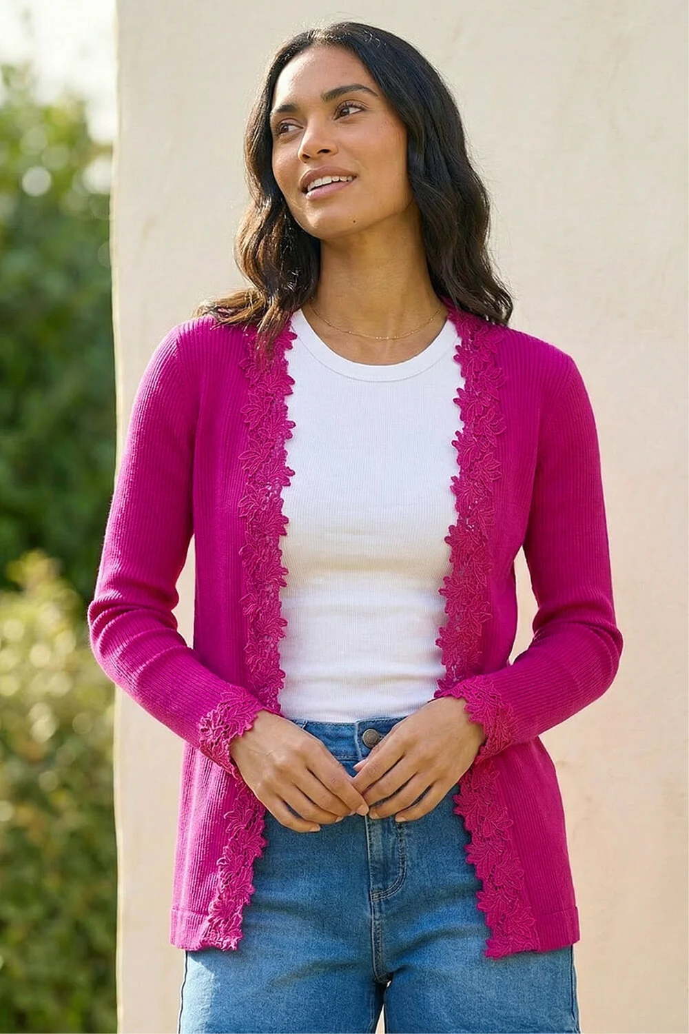 Roman Cerise Lace Trim Knit Cardigan - 16 Image 2