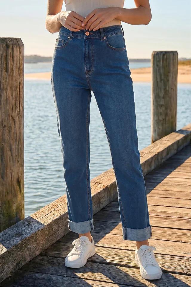 Roman Indigo Petite Turn Up Pocket Jeans