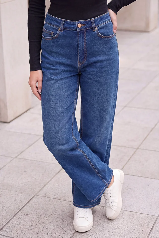 Roman Indigo Petite Wide Leg Jeans