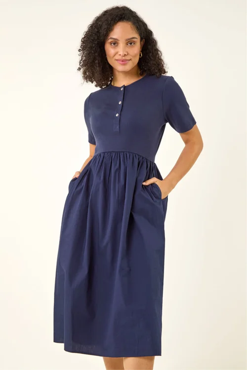 Roman Navy Buttoned Pocket Stretch Midi Dress - 20 Image 1