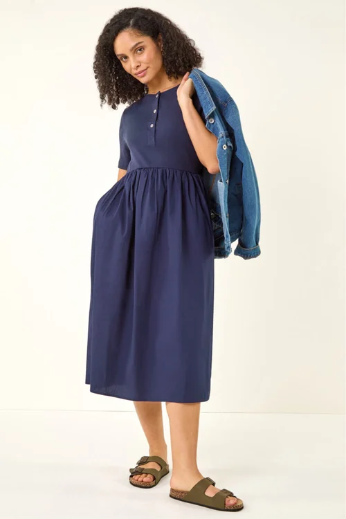Roman Navy Buttoned Pocket Stretch Midi Dress - 20 Image 2