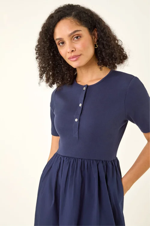 Roman Navy Buttoned Pocket Stretch Midi Dress - 20 Image 3