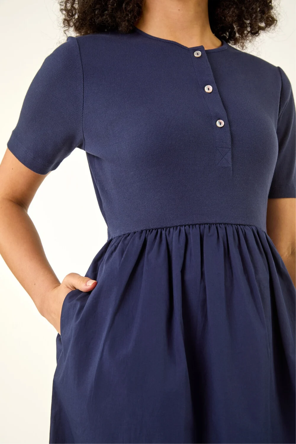 Roman Navy Buttoned Pocket Stretch Midi Dress - 20 Image 4