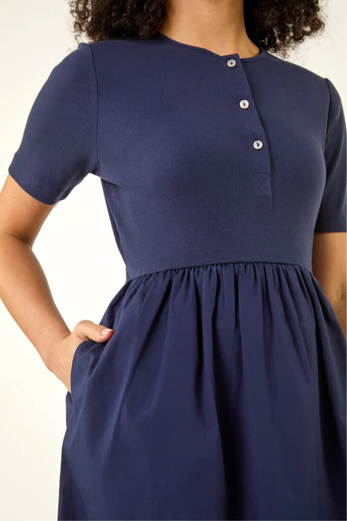 Roman Navy Buttoned Pocket Stretch Midi Dress - 20 Image 4