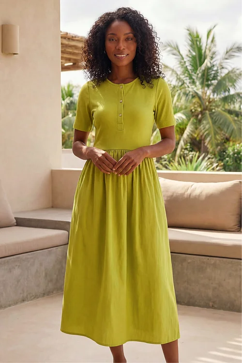 Roman Lime Buttoned Pocket Stretch Midi Dress - 18 Image 2