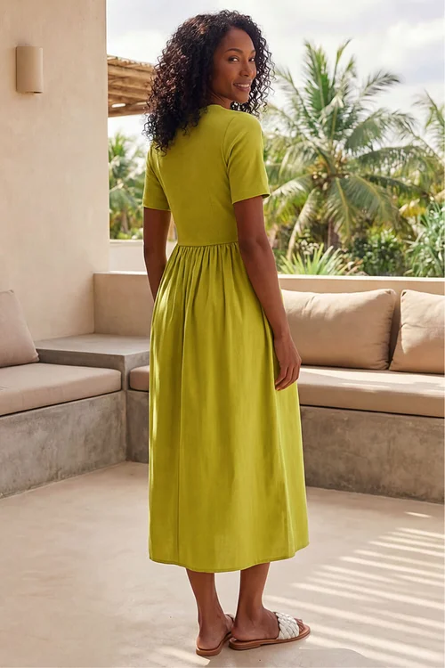 Roman Lime Buttoned Pocket Stretch Midi Dress - 18 Image 3