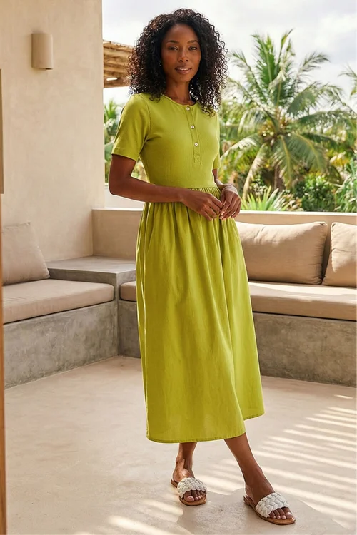 Roman Lime Buttoned Pocket Stretch Midi Dress - 18 Image 1