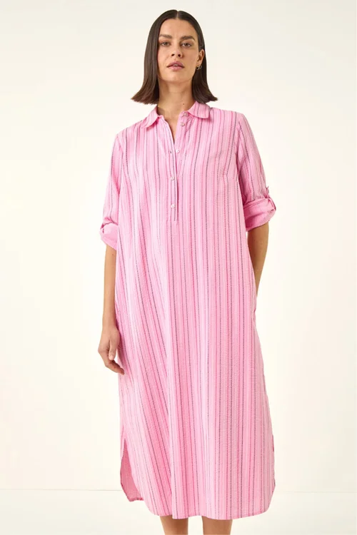 Roman Pink Textured Stripe Shirt Dress - 16 Image 2