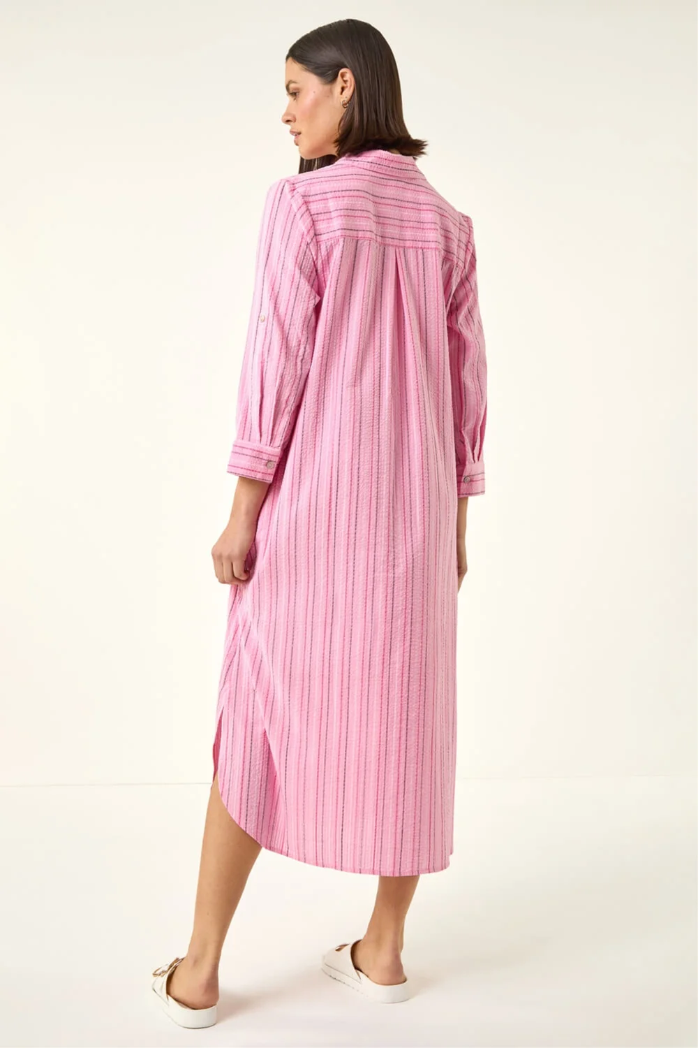 Roman Pink Textured Stripe Shirt Dress - 16 Image 3